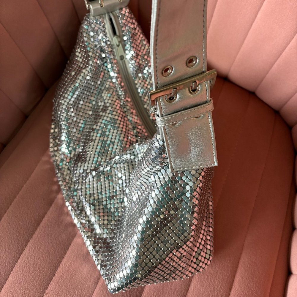 Silver Metal Sequin Shoulder Bag